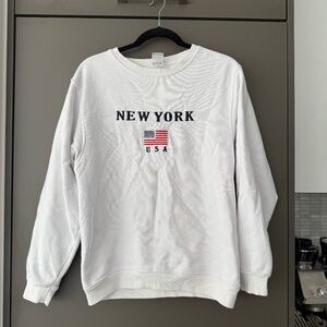 Embroidered New York Crewneck Sweatshirt White USA Pullover Size S